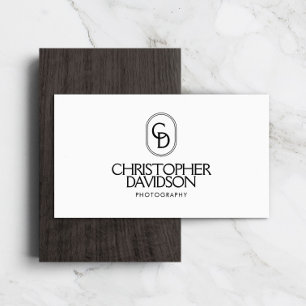 Elegant med Monogram-Logotyp vit/svart Visitkort