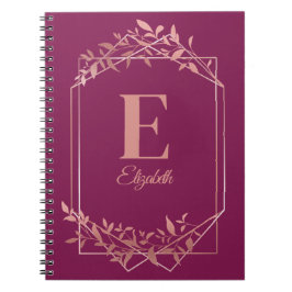 Elegant med monogrammet ro guld ram löv rosa anteckningsbok