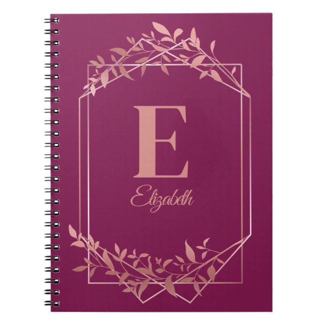 Elegant med monogrammet ro guld ram löv rosa anteckningsbok (Framsidan)