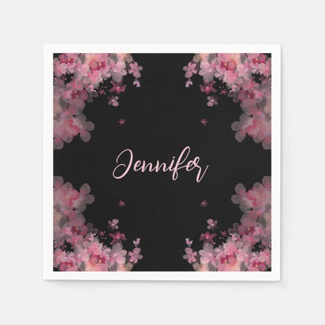 Elegant med namnet vattenfärgsmagnolia blommigt sv pappersservett (Framsidan)