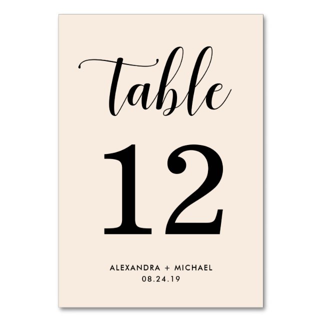 Elegant  med svart typografi bordsnummer (Framsidan)