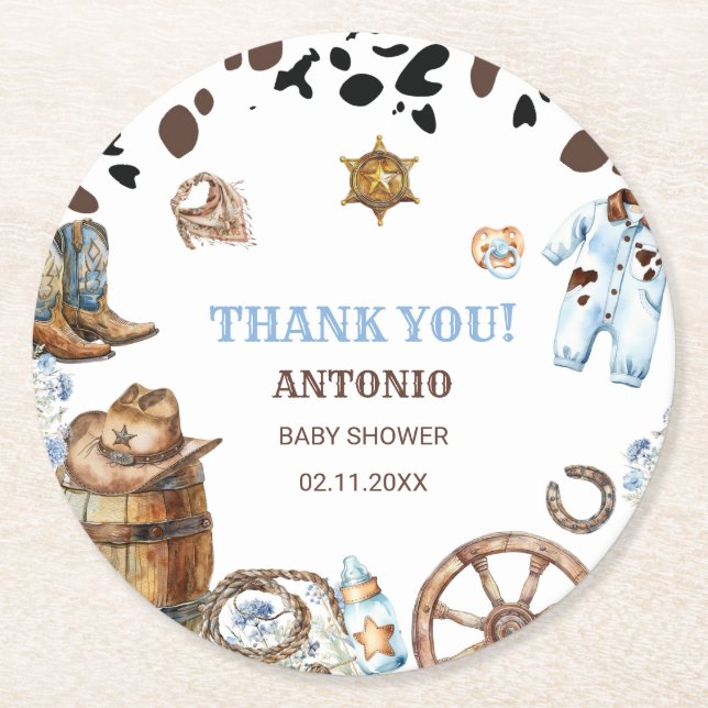 Elegant med vattenfärg Little Cowboy RodePaper Nap Underlägg Papper Rund (Framsidan)