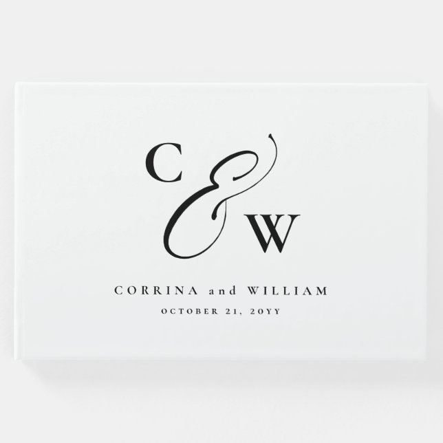 Elegant med versalfotokollage svartvit bröllop gästböcker (Framsida)