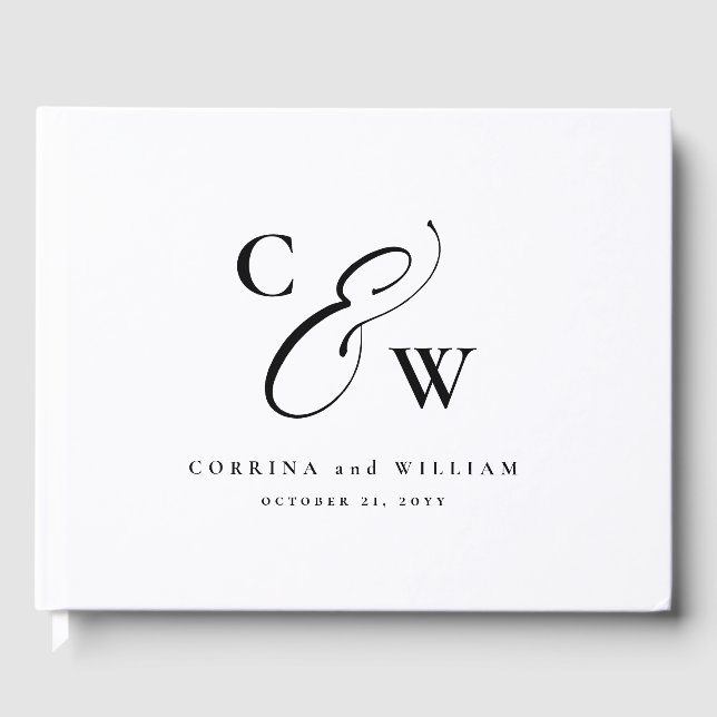 Elegant med versalfotokollage svartvit bröllop gästböcker (Framsida)