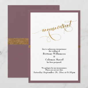Elegant-meddelande Mauve & Guld Rand-kort Inbjudningar