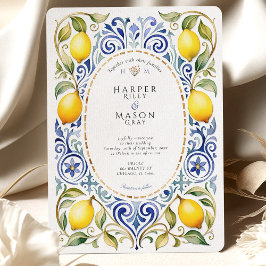Elegant Medelhavet, Lemon och Blue Tile Bröllop Inbjudningar