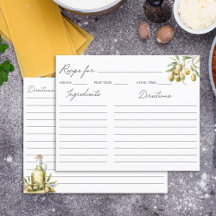 Elegant Medelhavs Oliv Familj Receptkort