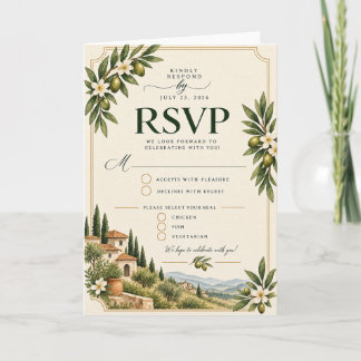 Elegant medelhavsgren olivkvist bröllop RSVP Ca Inbjudan