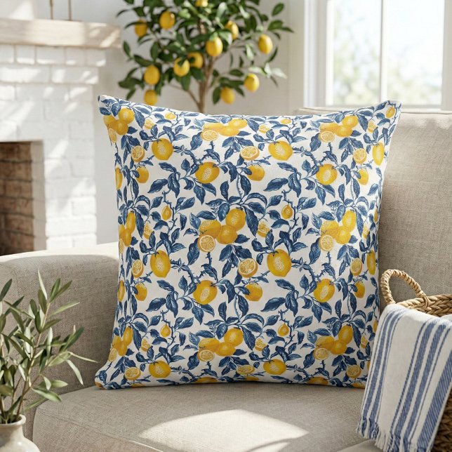 Elegant medelhavsinspirerad citron botanisk  kudde (Elegant mediterranean lemon  botanical pattern throw pillow)