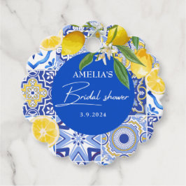 Elegant medelhavsinspirerad lemon floral bröllopsd gåvor etiketter