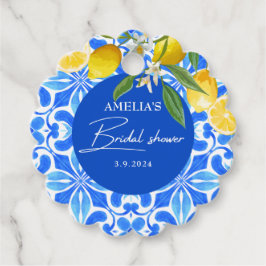 Elegant medelhavsinspirerad lemon floral bröllopsd gåvor etiketter