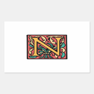 Elegant medeltida initial n-antikvitetMonogram Rektangulärt Klistermärke