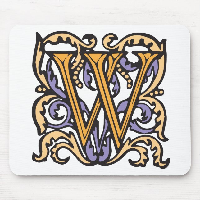 Elegant medeltida Monogram för brevW-antikvitet Musmatta (Framsidan)