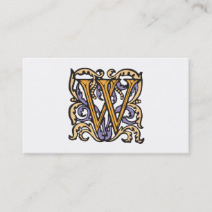 Elegant medeltida Monogram för brevW-antikvitet Visitkort