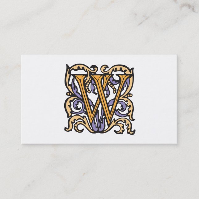 Elegant medeltida Monogram för brevW-antikvitet Visitkort (Framsida)