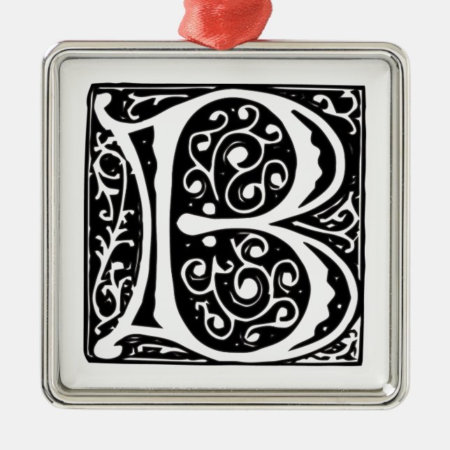 Elegant medeltida Monogram för renaissancebrev B Julgransprydnad Metall (Framsidan)