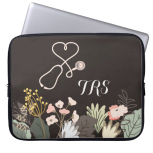 Elegant Medical Doktor eller Nurse Blommigt Monogr Laptop Fodral