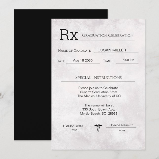 Elegant Medicinsk förskrivning Pad Studenten Inbjudningar (Fram/baksida)