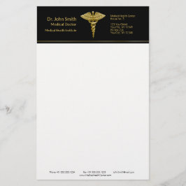 Elegant Medicinsk Gul Kaduceus på Svart - Brevpapp Brevpapper