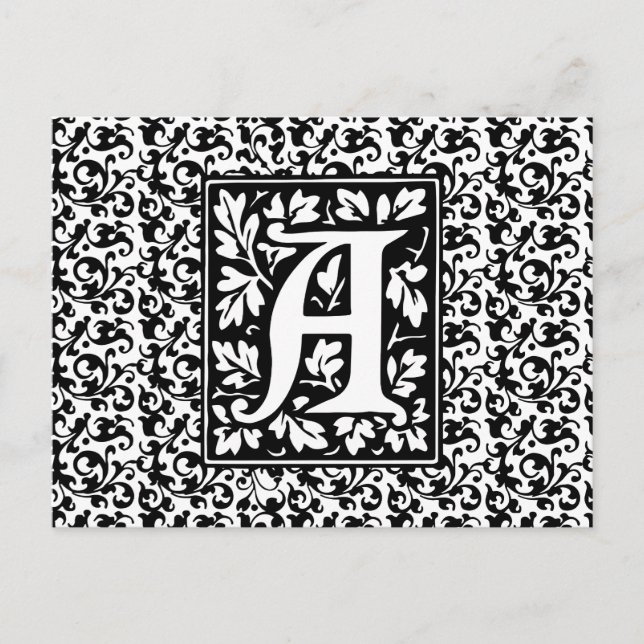 Elegant Medieval Brev A Antique Monogram Vykort (Framsida)