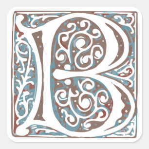 Elegant Medieval Brev B Antique Monogram Fyrkantigt Klistermärke