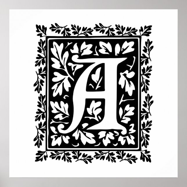 Elegant Medieval Illuminated Manuscript Brev A Poster (Framsidan)