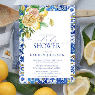 Elegant Mediterranean Lemon Blommigt Baby Shower Inbjudningar