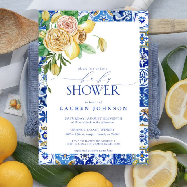 Elegant Mediterranean Lemon Blommigt Baby Shower Inbjudningar (Baby Shower Invitation!)