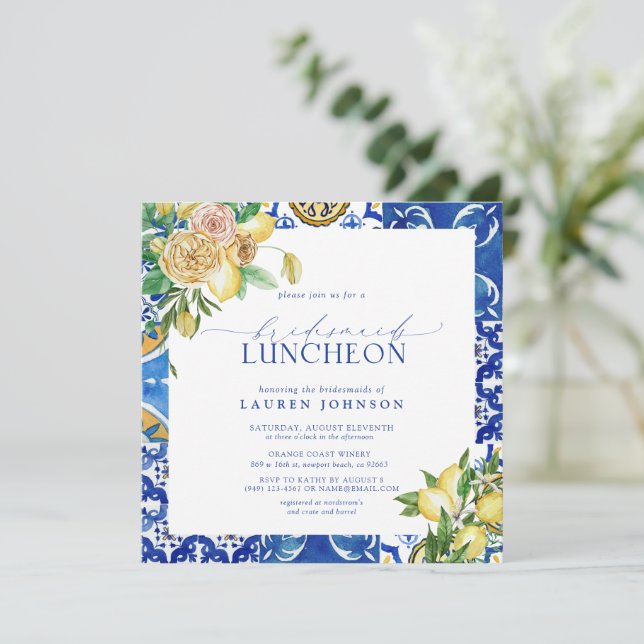 Elegant Mediterranean Lemon Blommigt Möhippa Lunch Inbjudningar (Stående Fram)