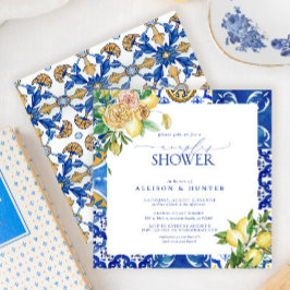 Elegant Mediterranean Lemon Blommigt Par Shower Inbjudningar