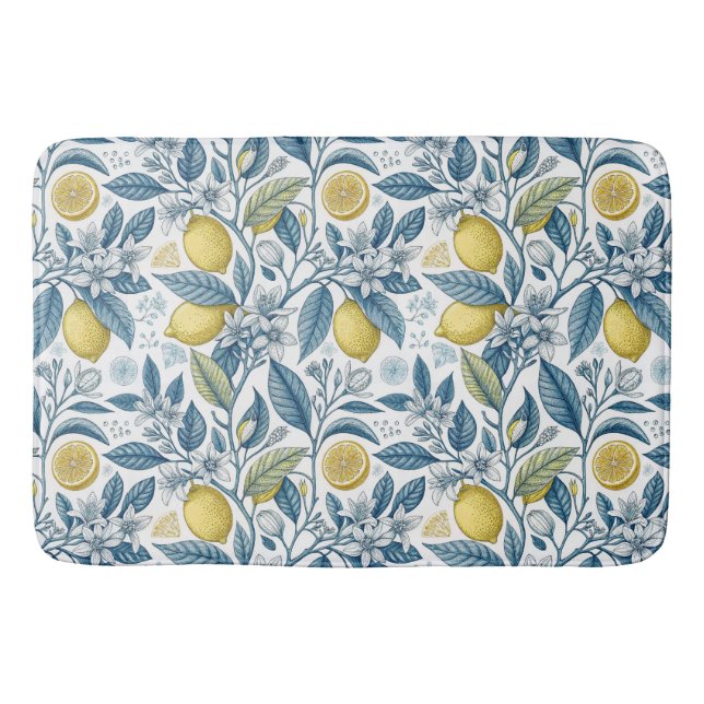 Elegant Mediterranean Lemon Botanical Navy Badrumsmatta (Framsidan)