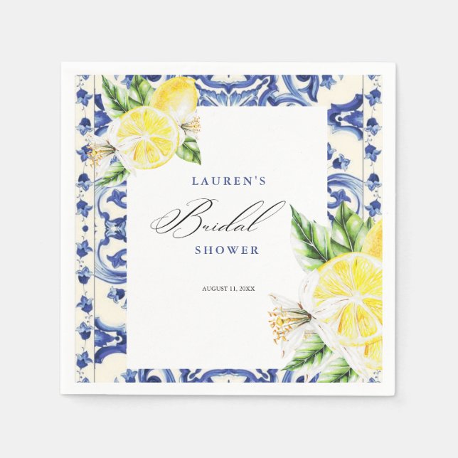 Elegant Mediterranean Lemon Floral Bridal Shower Pappersservett (Framsidan)
