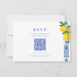 Elegant Mediterranean Lemon och Blue Bröllop QR OSA Kort