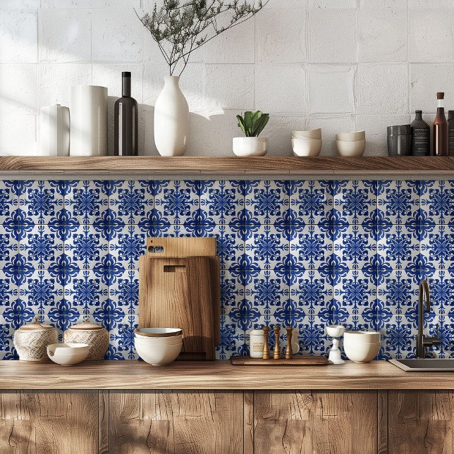 Elegant Mediterranean Navy Blue White Pattern Kakelplatta (Skapare uppladdad)