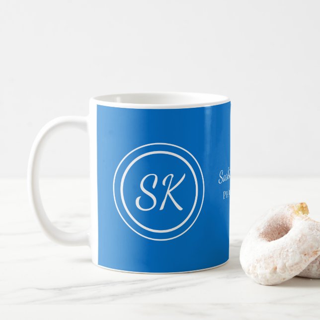 Elegant Medium Blue Script Monogram Business Kaffemugg (Med munk)