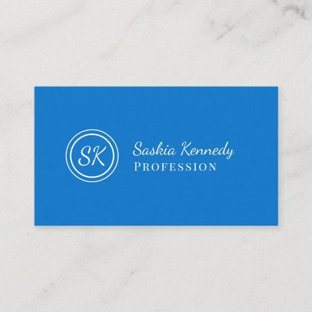 Elegant Medium Blue Script Professionell Monogram Visitkort (Framsida)