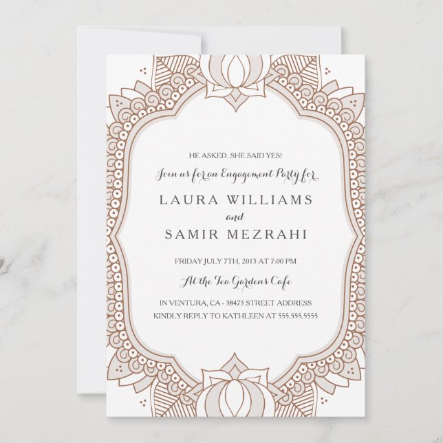 Elegant Mehndi Bröllop Förlovningsfest Inbjudningar (Framsida)