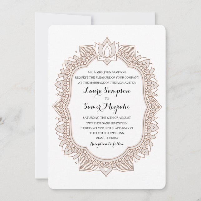 Elegant Mehndi Bröllop Inbjudningar (Framsida)