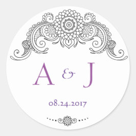 Elegant Mehndi-designa runda klistermärken - svart