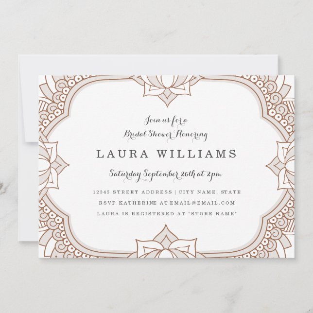 Elegant Mehndi-Möhippa Inbjudningar (Framsida)