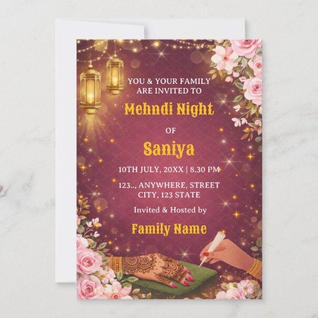 Elegant Mehndi Night Ceremony Invitation Inbjudningar (Framsida)