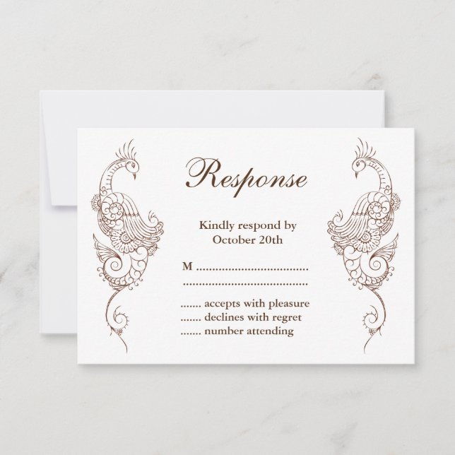 Elegant Mehndi Påfågel Bröllop RSVP OSA Kort (Framsida)