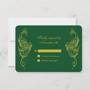 Elegant Mehndi Peacock Bröllop OSA - grönt Kort