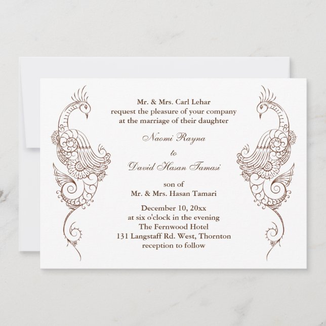 Elegant Mehndi Peacock bröllopsinbjudan Inbjudningar (Framsida)