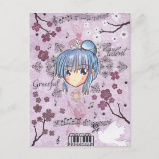 Elegant/Melancholy Ume-Chibi w/kollage bakgrund Vykort