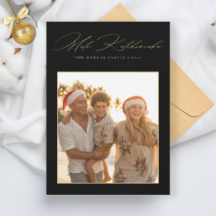 Elegant Mele Kalikimaka Black Guld Tropical Photo Julkort