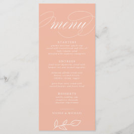 Elegant Melon Rosa Minimalist Löv Bröllop Menu Meny