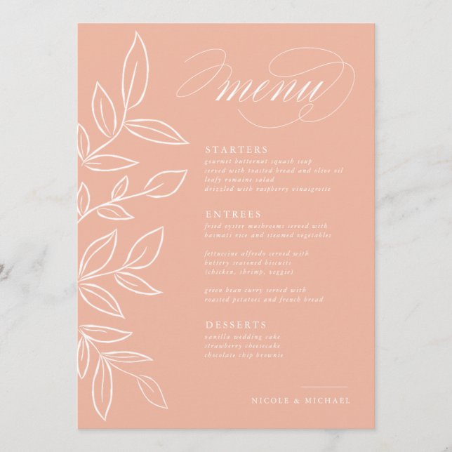 Elegant Melon Rosa Minimalist Löv Bröllop Meny (Framsida)