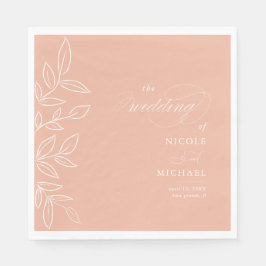 Elegant Melon Rosa Minimalist Löv Bröllop Pappersservett