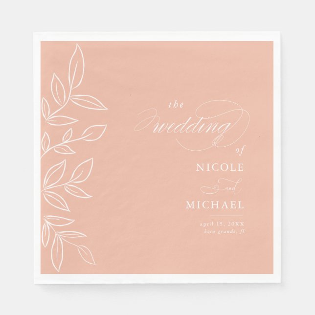 Elegant Melon Rosa Minimalist Löv Bröllop Pappersservett (Framsidan)